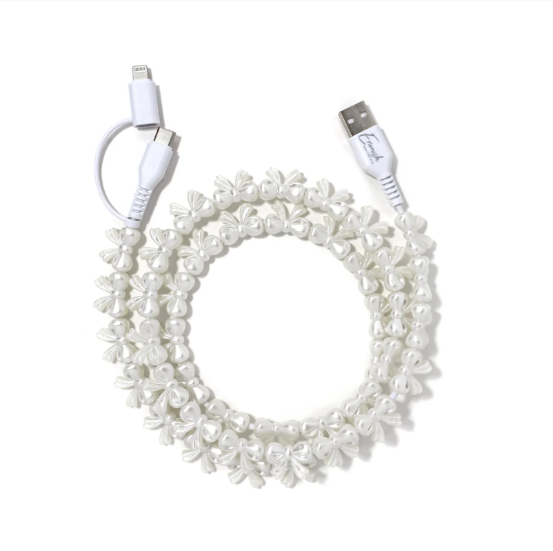 Erimish Beaded Pearl Bow Phone Charger-6.6 ft