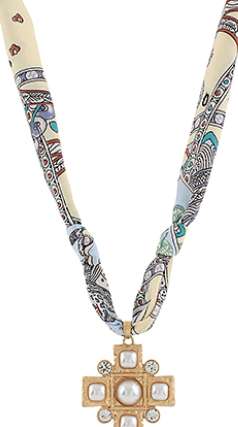 Geometric Cross Pendant Scarf Necklace