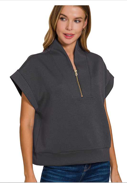Zenana Black Scuba High Neck Half Zip Vest