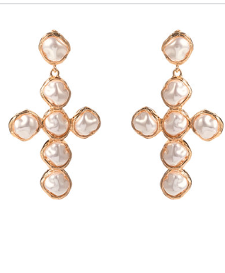 Cross Pearl Dangle Earrings