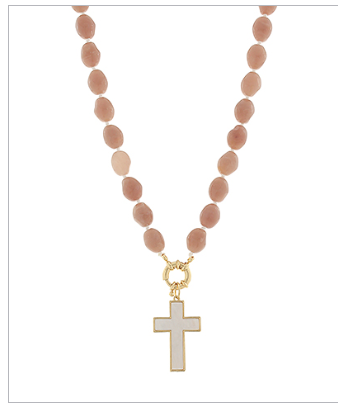 Cross Pendant Stone Bead Necklace