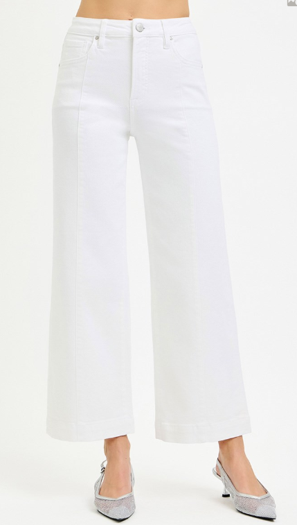 Risen White Tummy Control High Rise Crop Wide Pants