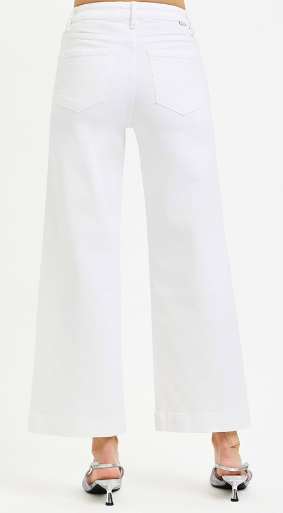 Risen White Tummy Control High Rise Crop Wide Pants