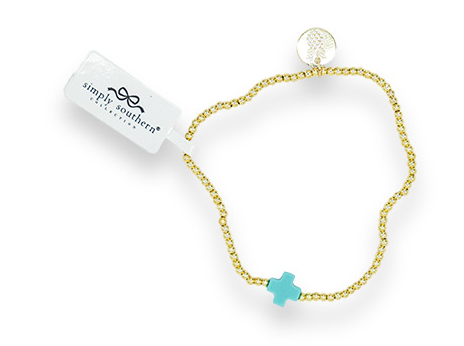 Simply Southern Light Blue Single Cross Faith Beaded Bracelet