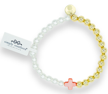 Simply Southern Coral Gold/Pearl Faith Beaded Bracelet