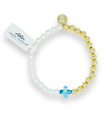 Simply Southern Blue Gold/Pearl Faith Beaded Bracelet