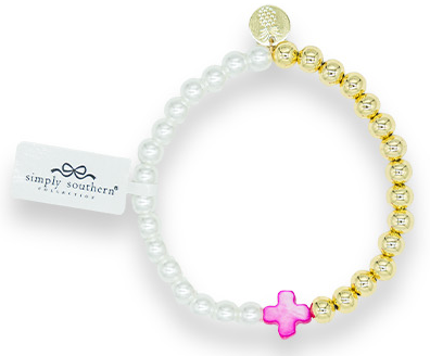 Simply Southern Pink Gold/Pearl Faith Beaded Bracelet