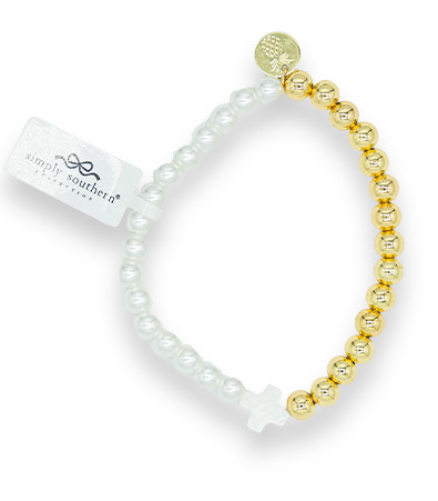 Simply Southern White Gold/Pearl Faith Beaded Bracelet