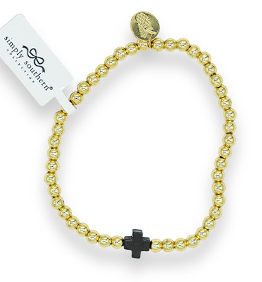 Simply Southern Sinlge Black Cross Faith Beaded Bracelet