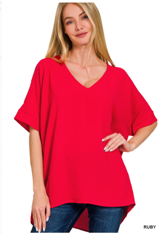 Zenana Ruby Woven Airflow V-Neck Dolman Top