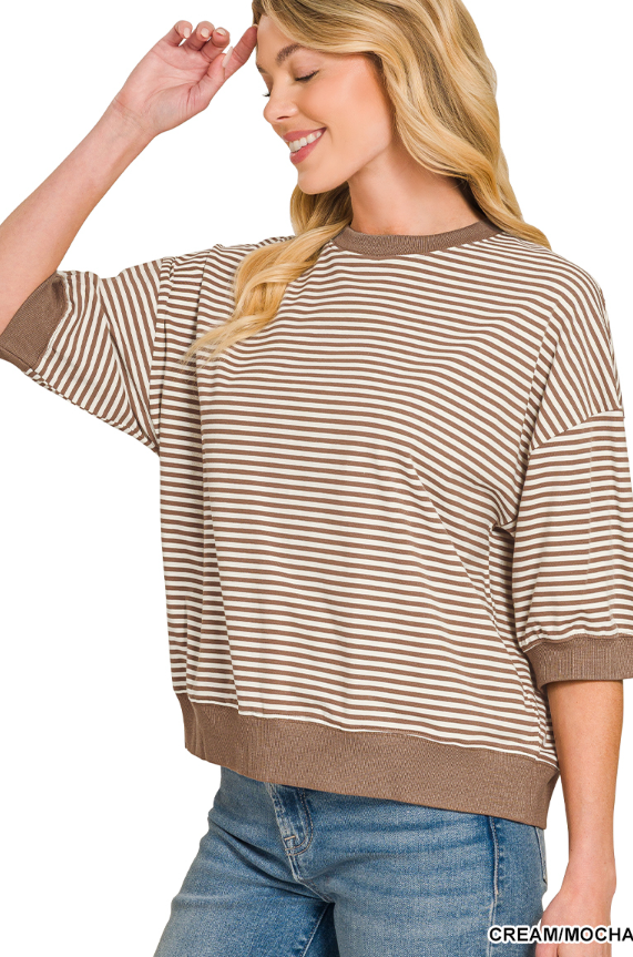 Striped Contrast Trim Rib Banded Top