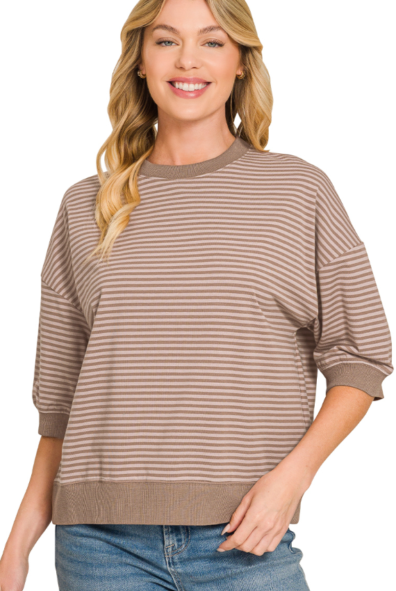Striped Contrast Trim Rib Banded Top