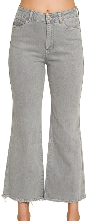 Acid Washed High Waist Frayed Hem Bootcut Pants