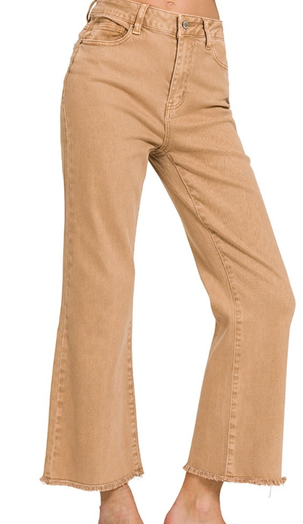 Acid Washed High Waist Frayed Hem Bootcut Pants
