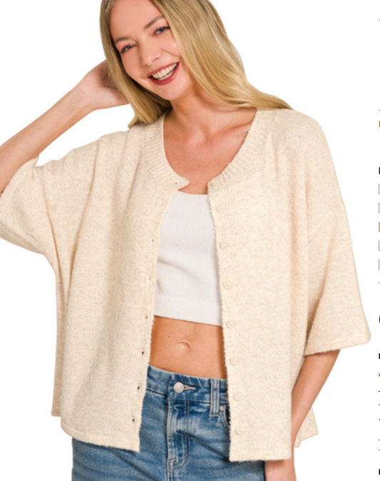 Zenana Wool Blend Half Sleeve Cardigan Sweater