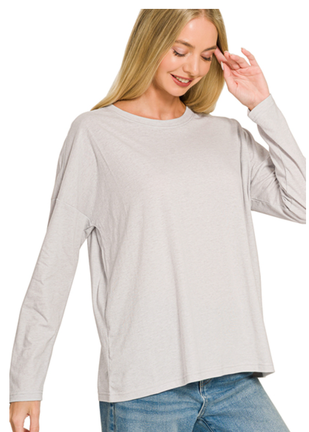 Cotton Boyfriend Round Neck Long Sleeve Tee