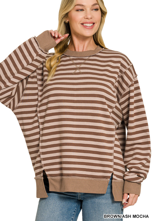 French Terry Striped Long Sleeve Pullover