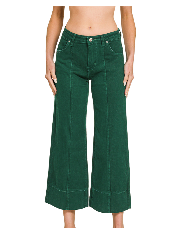 Zenana Mid Rise Cropped Hunter Green Pants