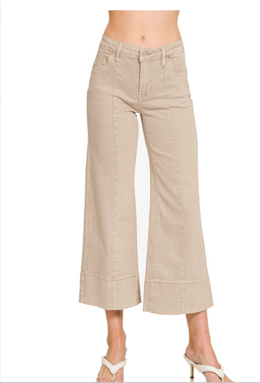 Zenana Mid Rise Cropped Ash Mocha Pants