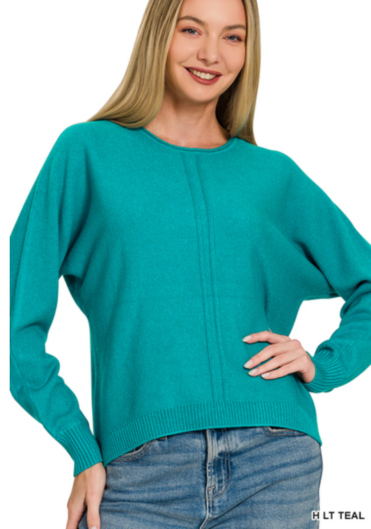 Viscose front seam round-neck sweater Blue