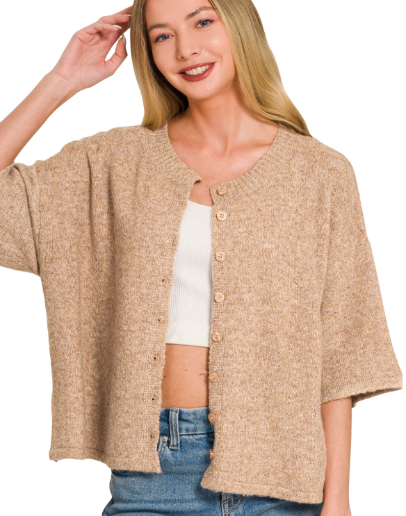 Zenana Wool Blend Half Sleeve Cardigan Sweater