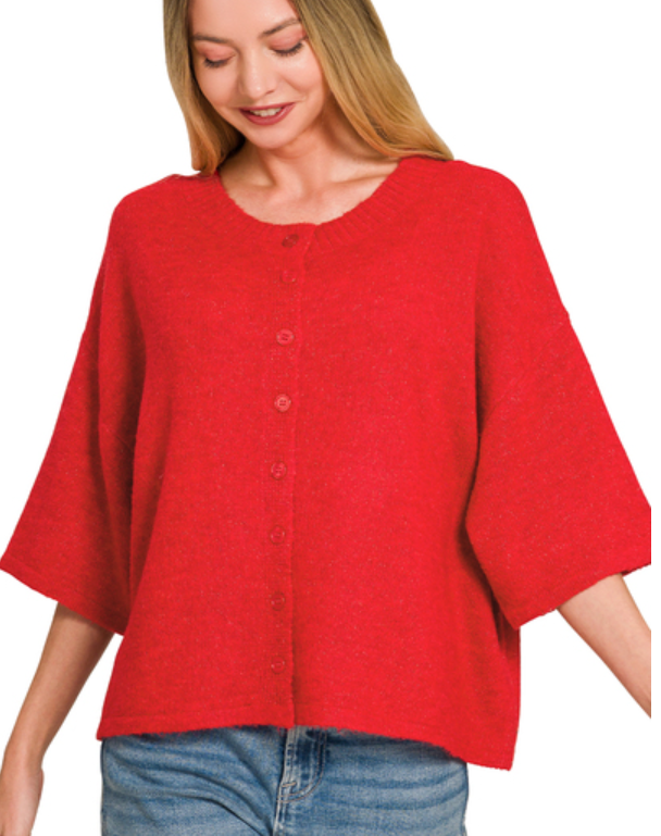 Zenana Wool Blend Half Sleeve Cardigan Sweater