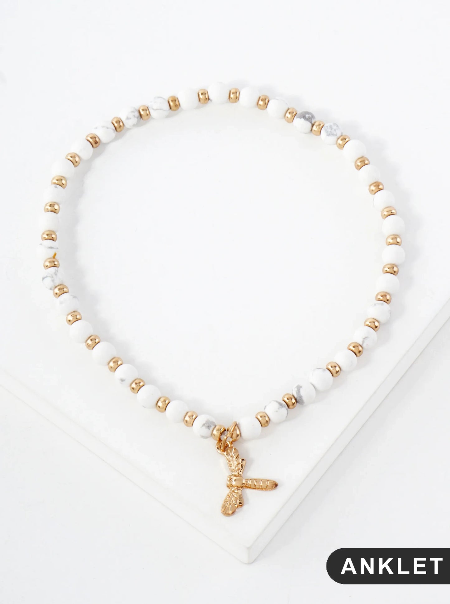 Semi-Precious Natural-Stone Beaded Dragonfly Charm Stretch Anklet