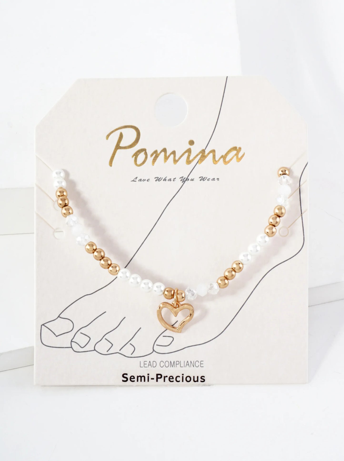 Semi-Precious Natural-Stone Beaded Wire Heart Charm Stretch Anklet
