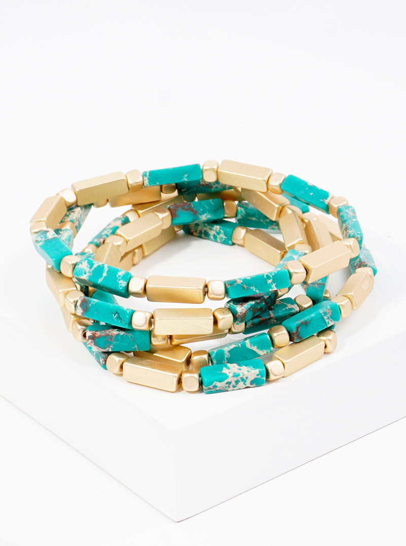 5 rectangle semi-precious stone bead stretch stackable bracelet