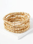 Set of 9 square shaped metallic bead stretch stackable bracelet