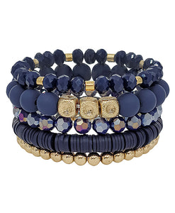 Navy Clay and Satin Accent Bead Bracelet Set