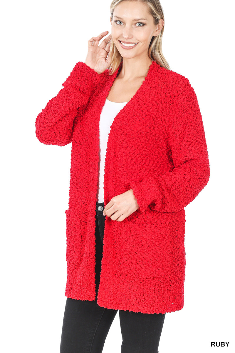 Zenana Ruby Long sleeve popcorn sweater cardigan with pockets