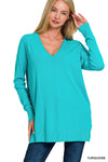 Zenana Viscose front seam sweater in Turquoise