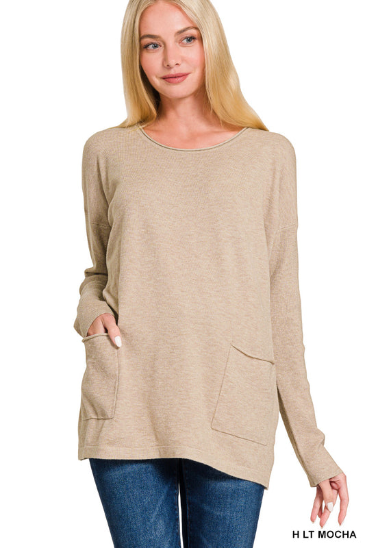 Zenana Light Mocha Viscose front pockets sweater