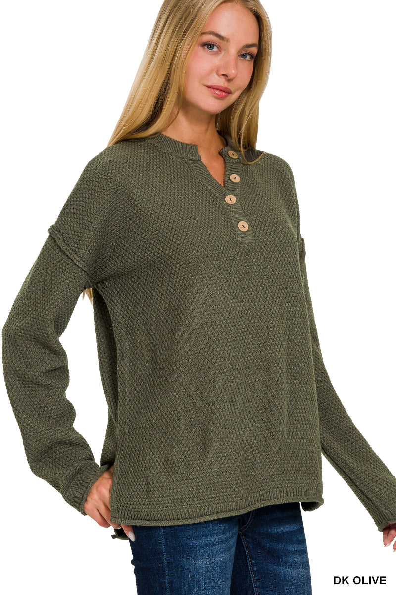 Henley Button Basic Sweater
