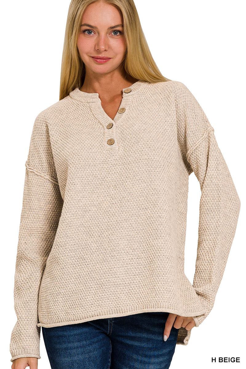 Henley Button Basic Sweater