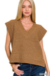 Zenana Oversize sweater vest side slit in deep camel