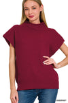 Power shoulder mock neck sweater in Cabernet