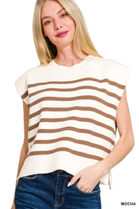 Zenana Oversized Crew Neck Stripe Sweater Vest