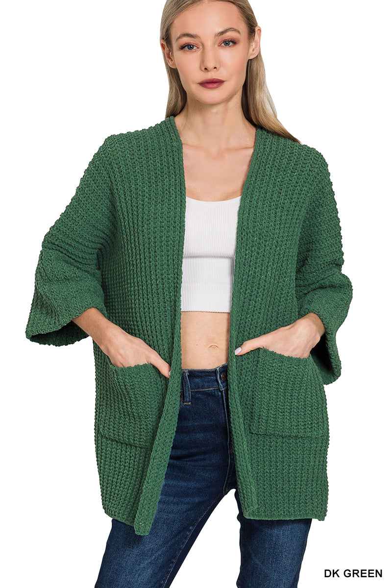 Zenana Dark Green Oversized open cardigan sweater