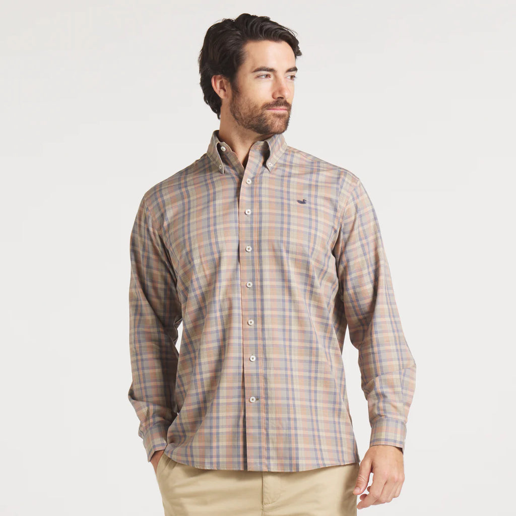 Southern Marsh Burnt Taupe Benton Grid Dress Shirt