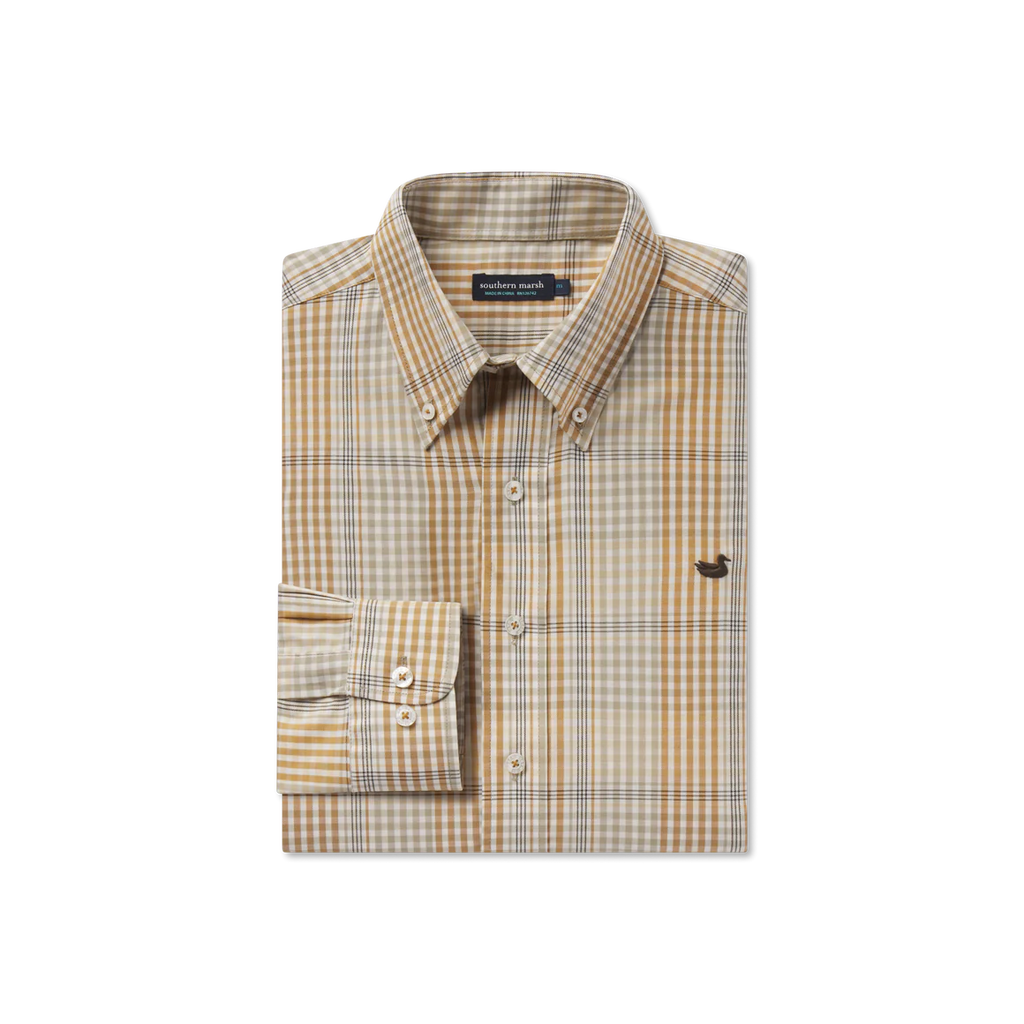 Southern Marsh Khaki Dark Olive Edgefield Windowpane Dress Shirt