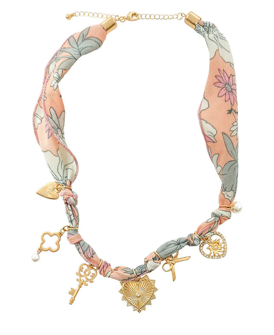 Pink Multi Charm Scarf Necklace