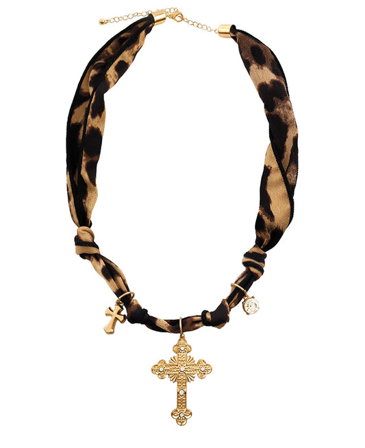 Animal Print Cross Scarf Necklace
