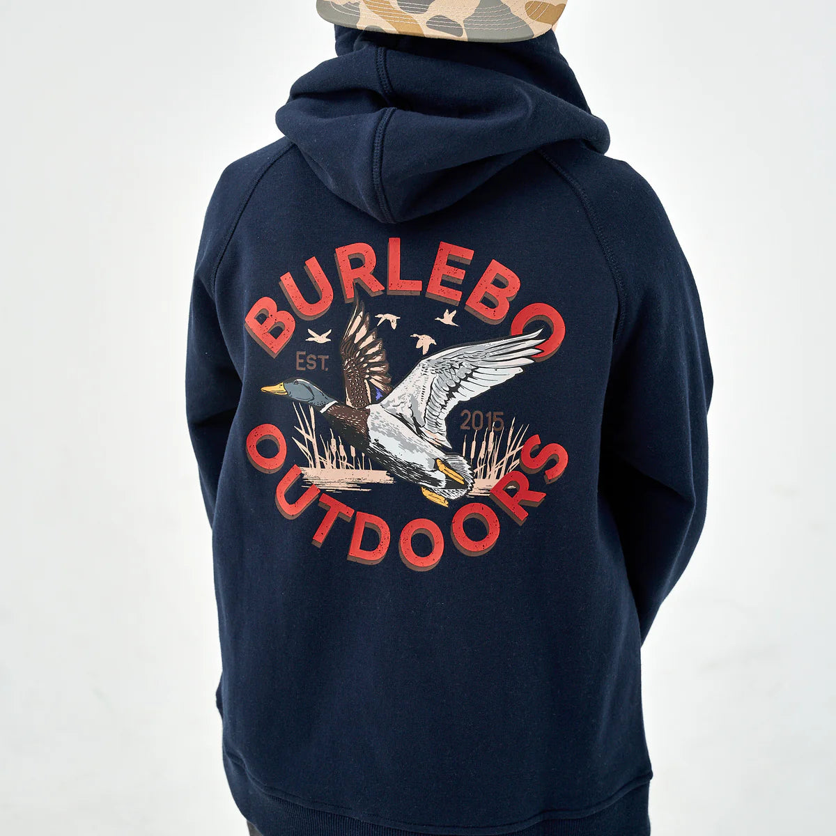 Burlebo Youth - Fleece Hoodie - Old School Duck Hunt - Navy
