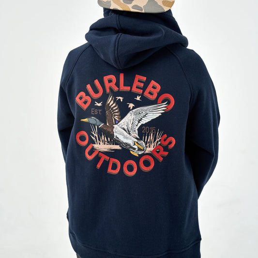 Burlebo Youth - Fleece Hoodie - Old School Duck Hunt - Navy