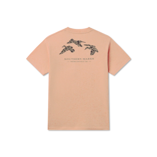 Southern Marsh Washed Sherbet Camo Flying Ducks Tee