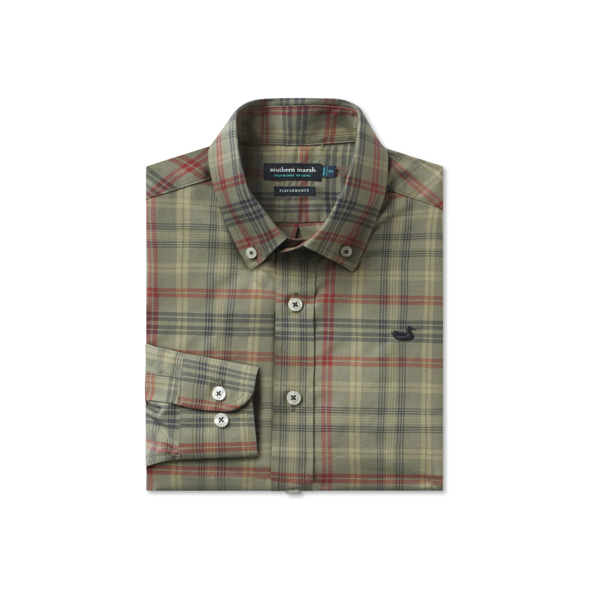 Southern Marsh Youth Sage & Navy Barnstable Lines Performance Dress Shirt