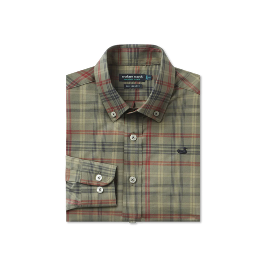 Southern Marsh Youth Sage & Navy Barnstable Lines Performance Dress Shirt
