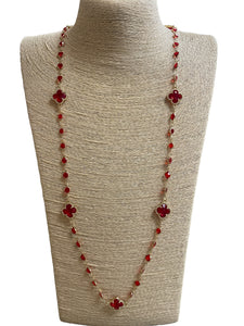 Red Long Crystal Clover Necklace